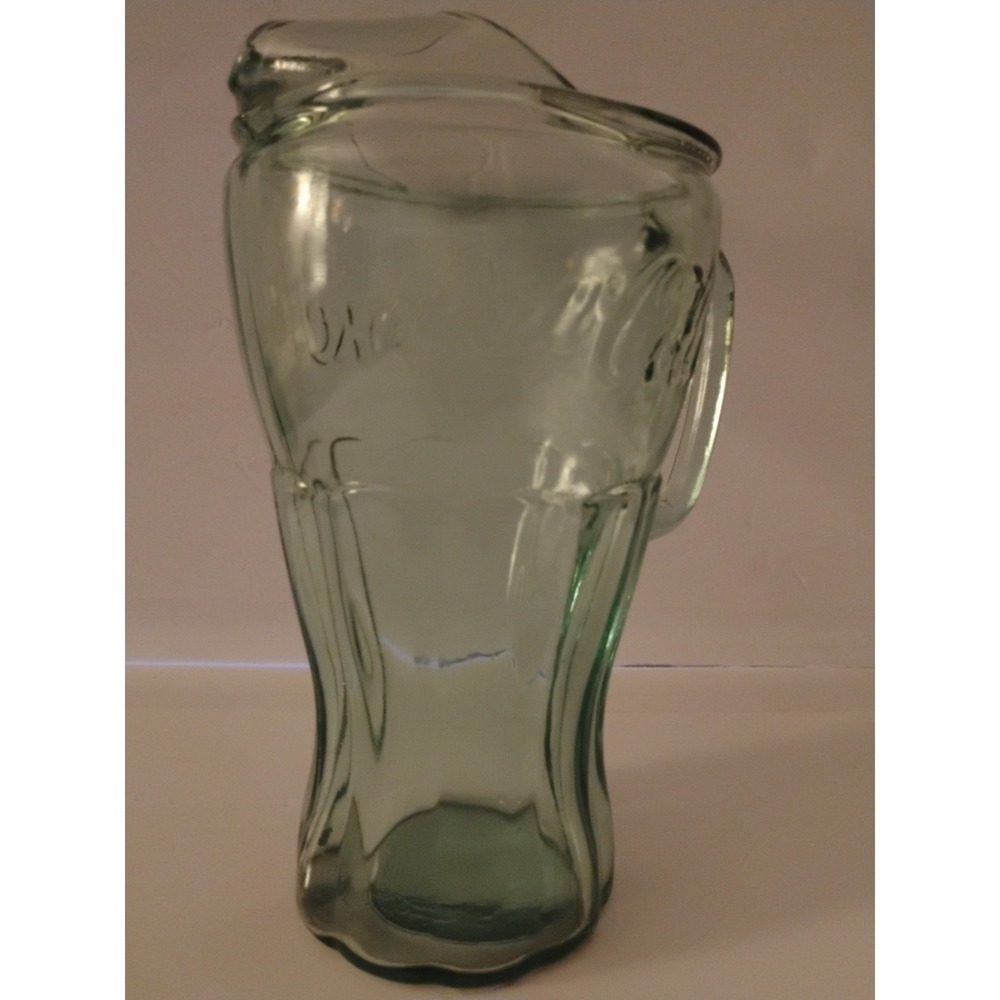 2 Quart Green Glass Coca Cola Beverage Pitcher Vintage